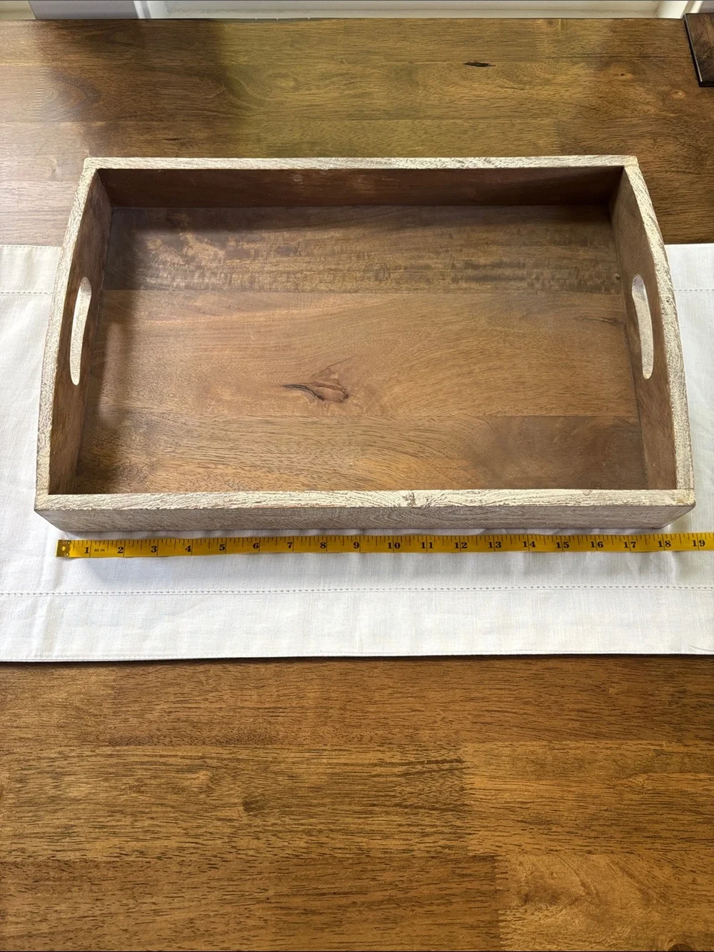 Rustic Wooden Bath Vanity Tray with Cutout Handles - White & Brown